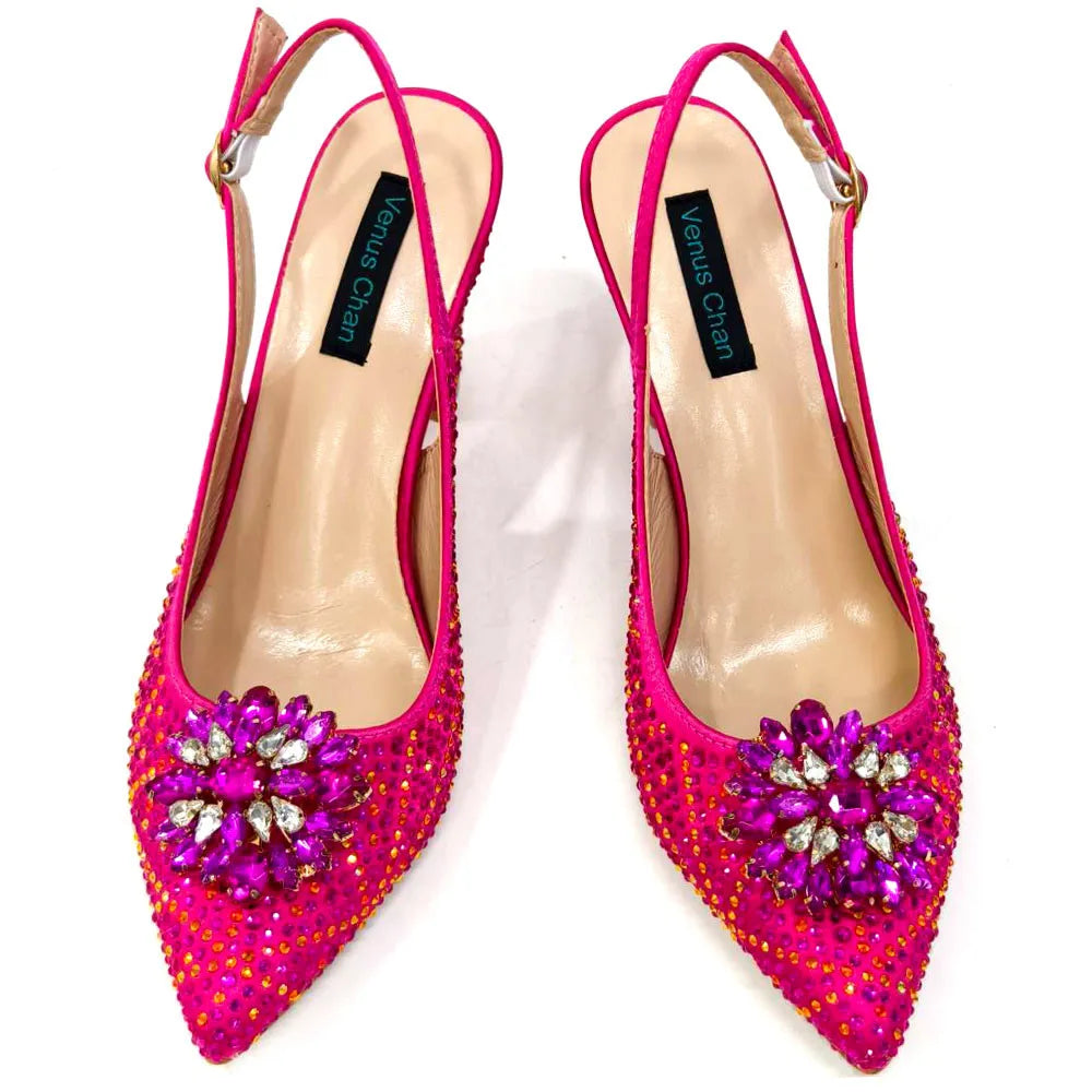 Italian Shoe and Bag Set With Decorated with Rhinestone