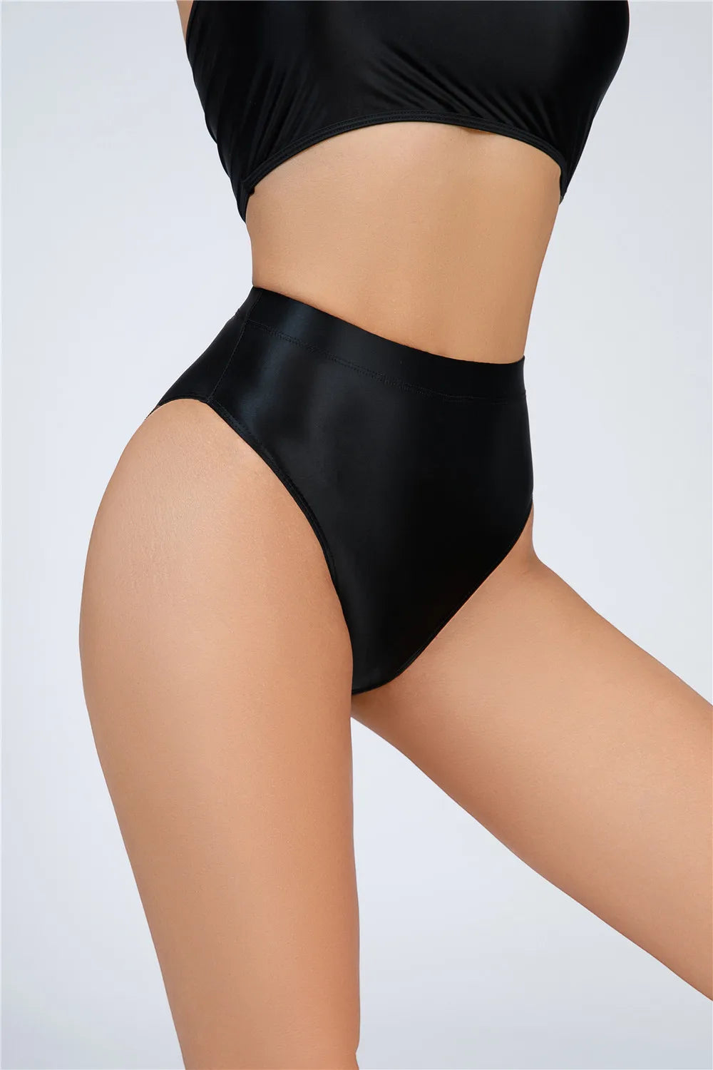 High-Waist Oil Glossy Sheer G-String Thong Satin Smooth Seamless Briefs