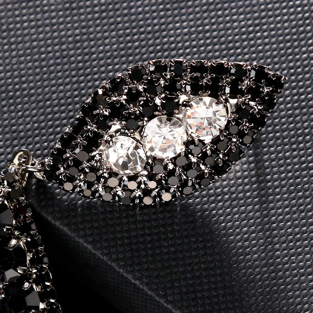 Oversized Black Crystal Hoop Earrings Drag Queen Stage Performance Drop Jewelry
