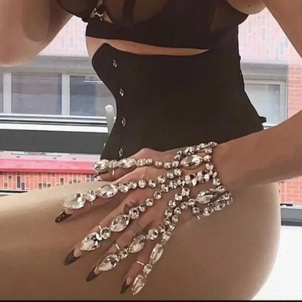 Sparkly Glass Crystal Five-Finger Bracelet Hand Harness Stage Performance Jewelry