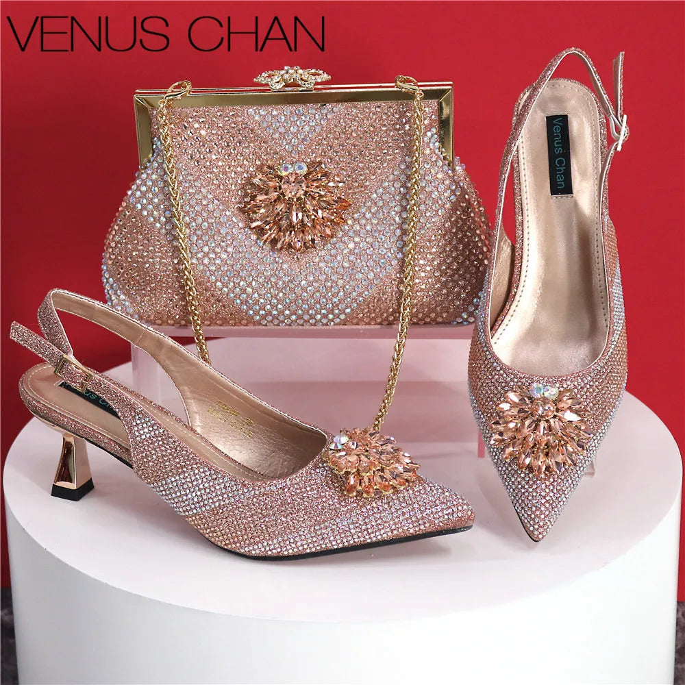Italian Design Rhinestone Luxury Shoe & Bag Set