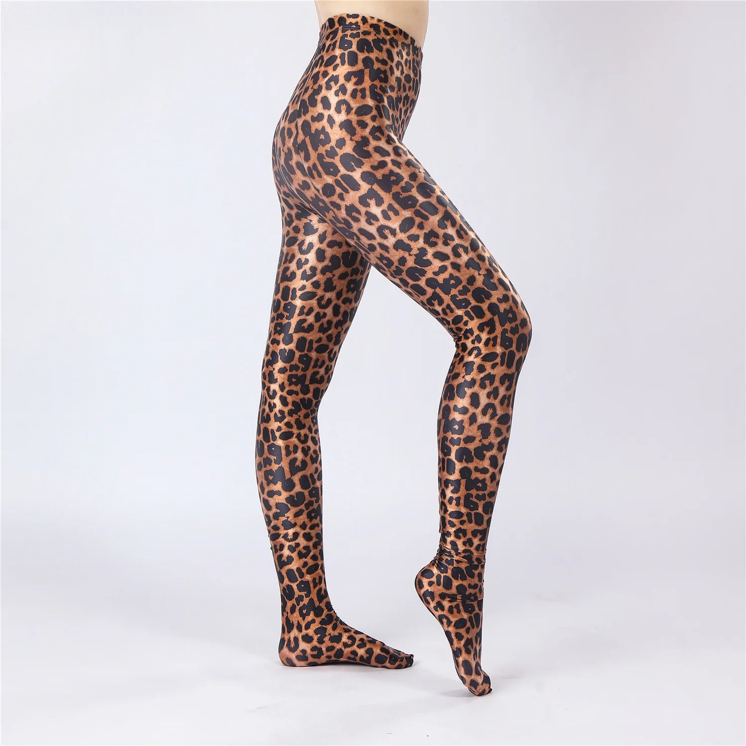 Oil Glossy High-Stretch Satin Pencil Pants & Leopard Print Leggings
