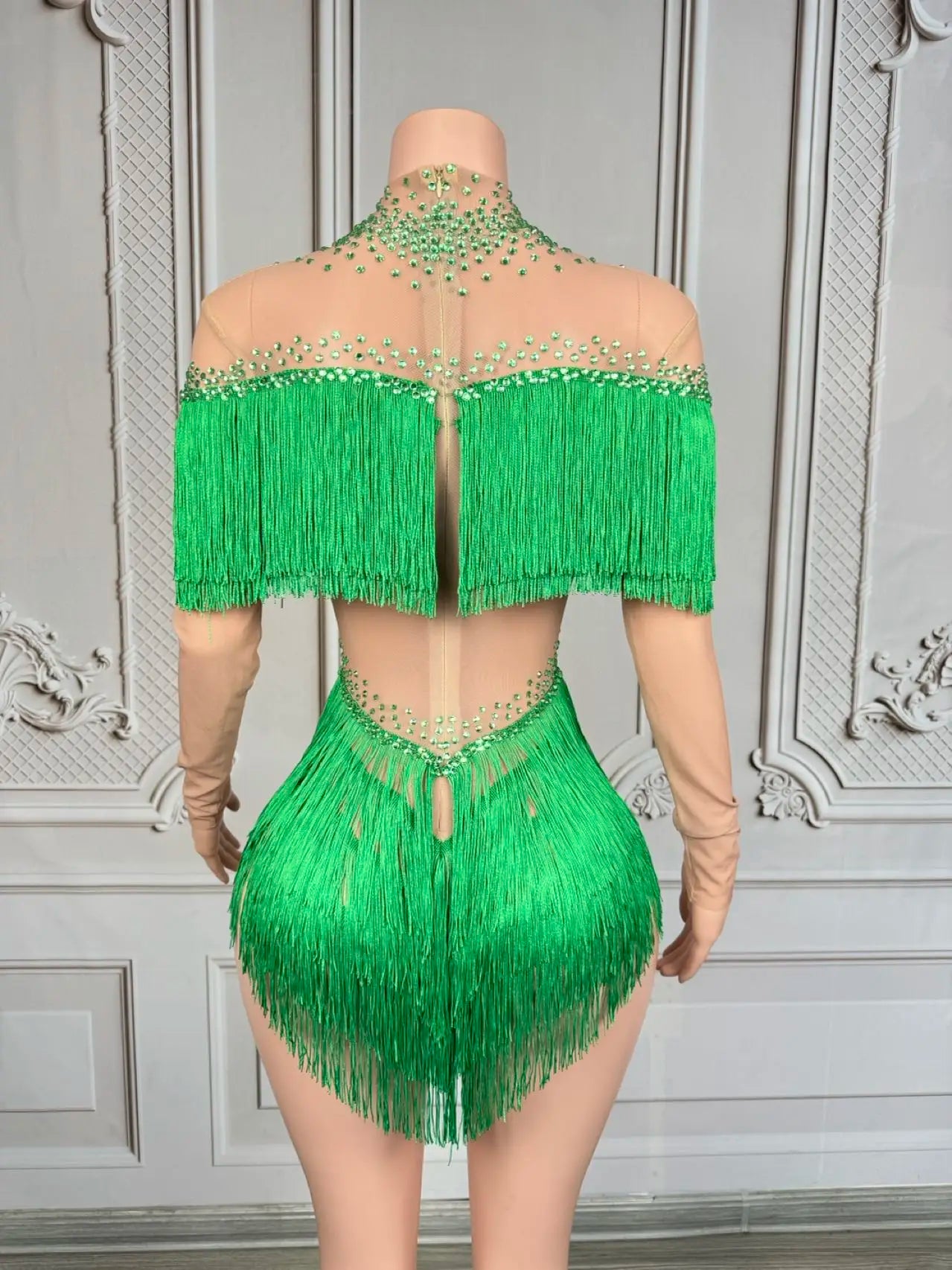 Sparkly Rhinestone Tassel Fringe Dance Performance Costume Stage Bodysuit