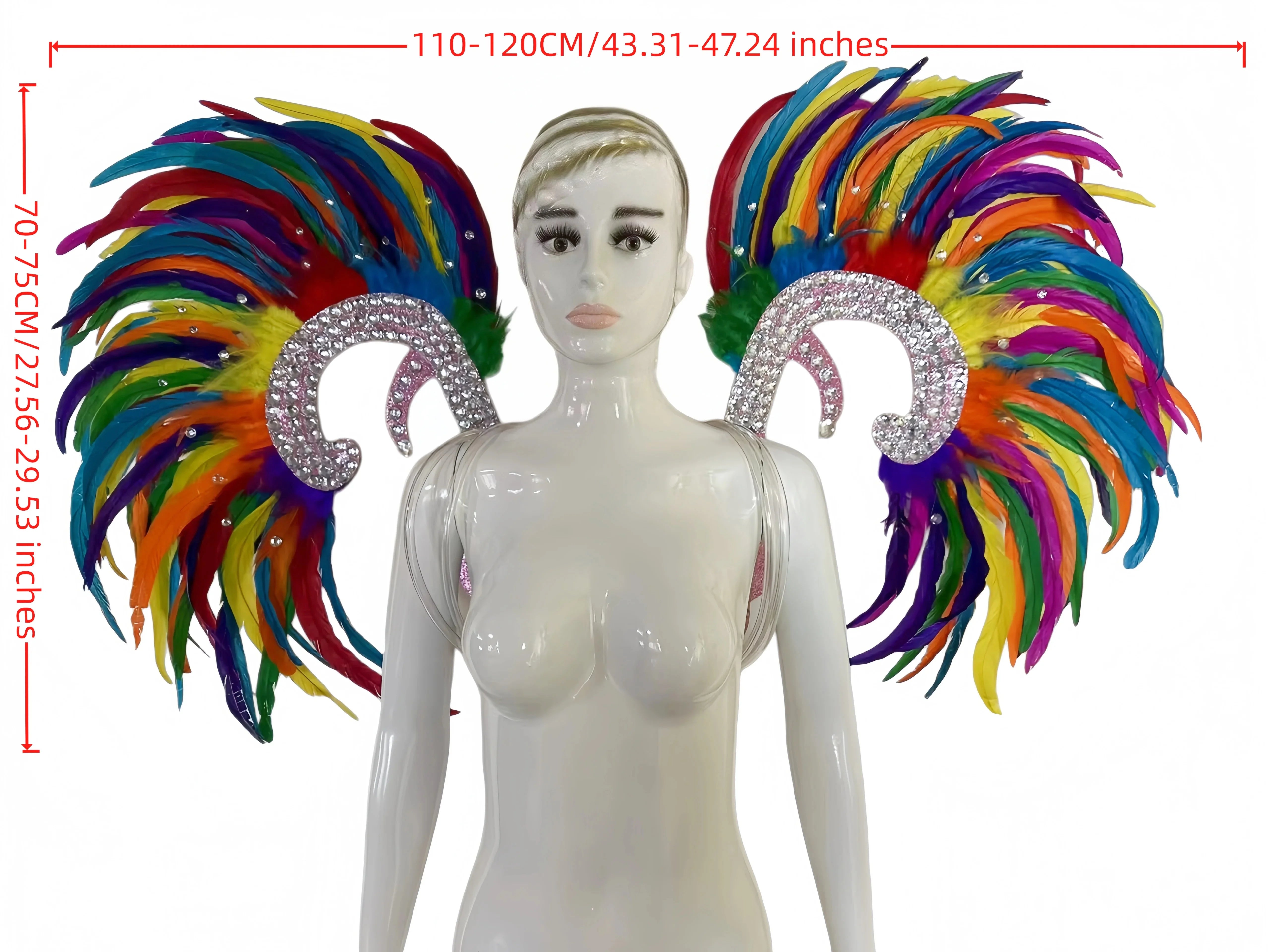 Showgirl Feather Wing Backpiece with Rhinestone Scroll Frames