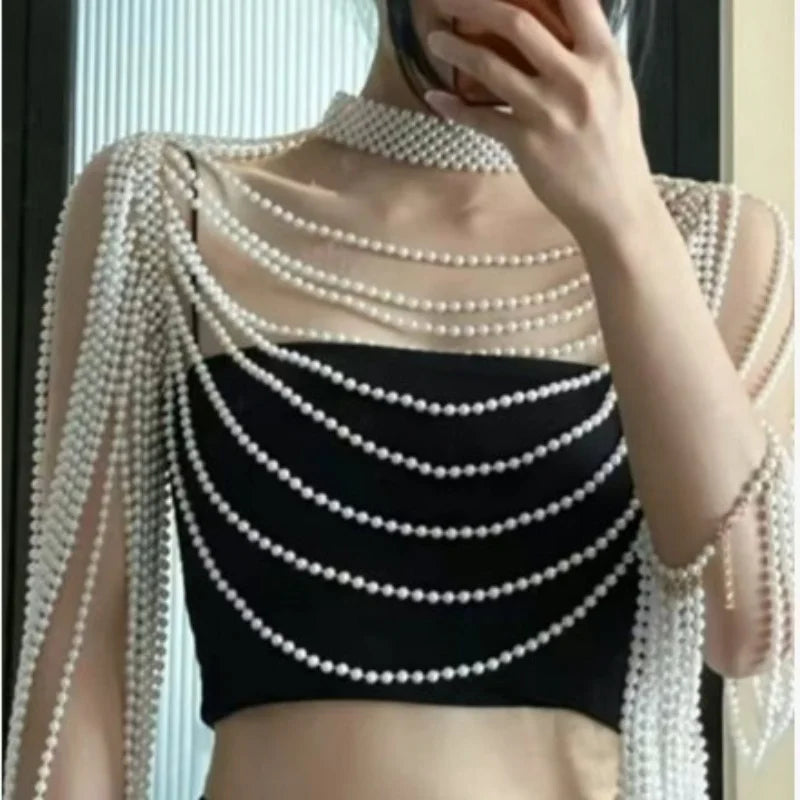 Pearl-Look Shoulder Bra Body Chain