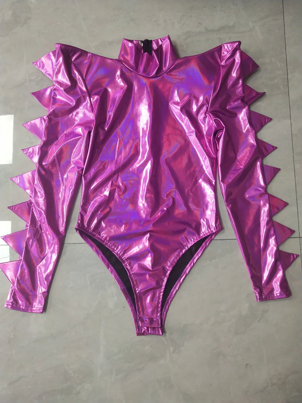 Metallic Armor Bodysuit & Trailing Bustle Skirt 2-Piece Stage Performance Costume Set