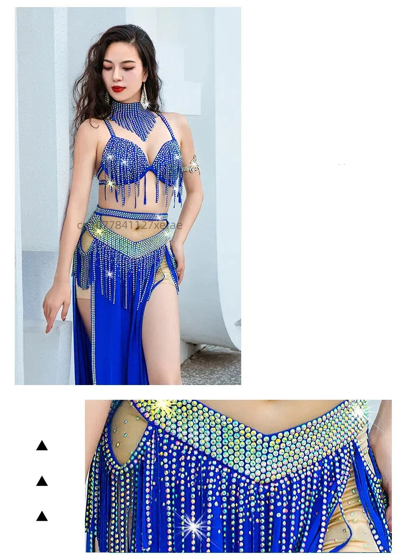 Dynamic Tassel Sequin Belly Dance Competition Costume & Event Performance Set