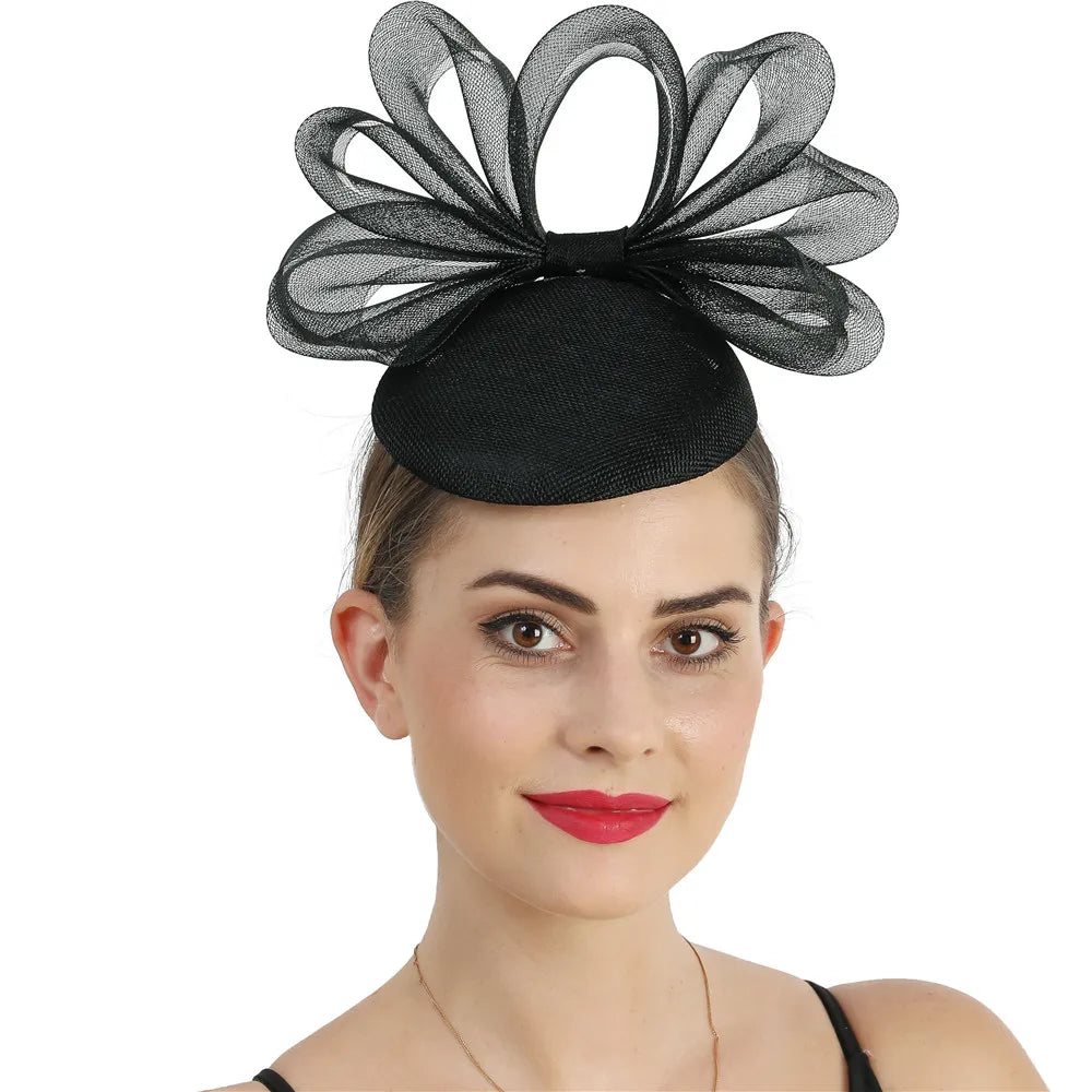 18cm Elegant Sinamay Bow Fascinator Hairpin Kentucky Derby Cocktail Hat Headpiece