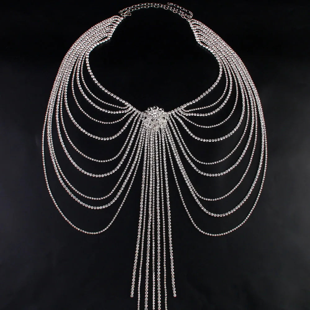 Layered Rhinestone Tassel Waist Chain