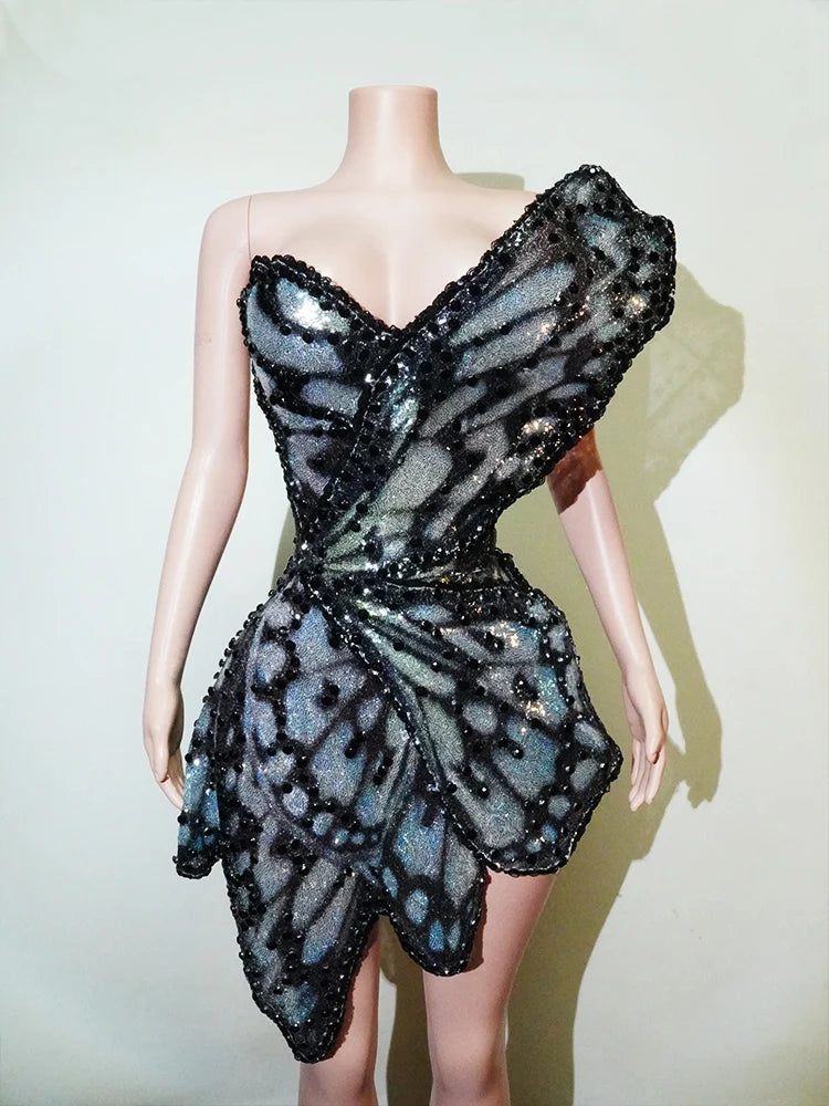 High-End Festival Fairy Butterfly Jumpsuit Wing Water Diamond Birthday Party Nightclub Dance Costume Stage