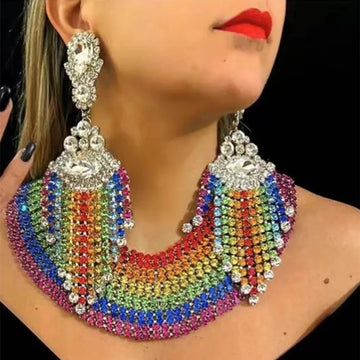 Rainbow Rhinestone Fringe Drop Earrings