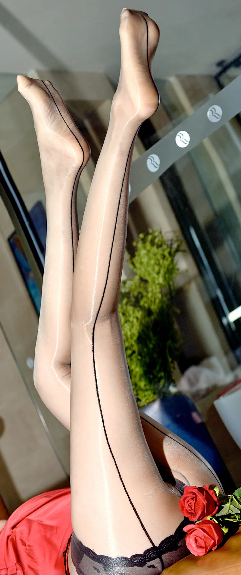 1D Ultra-Thin Oil Glossy Hollow-Out Sheer Shaping Pantyhose Shiny Tights