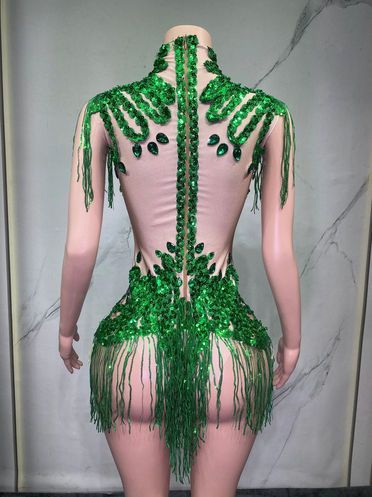 Sheer Mesh Rhinestone Performance Bodysuit for Women