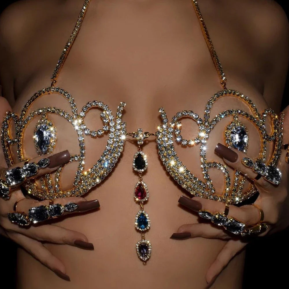 Teardrop Rhinestone Bra Chain Top