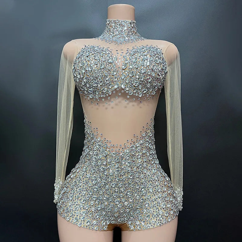 Sexy Mesh Lace Bodysuit Playsuit – Sheer Stage Costume for Nightclub, Dance & Performance | Stardust Starlets