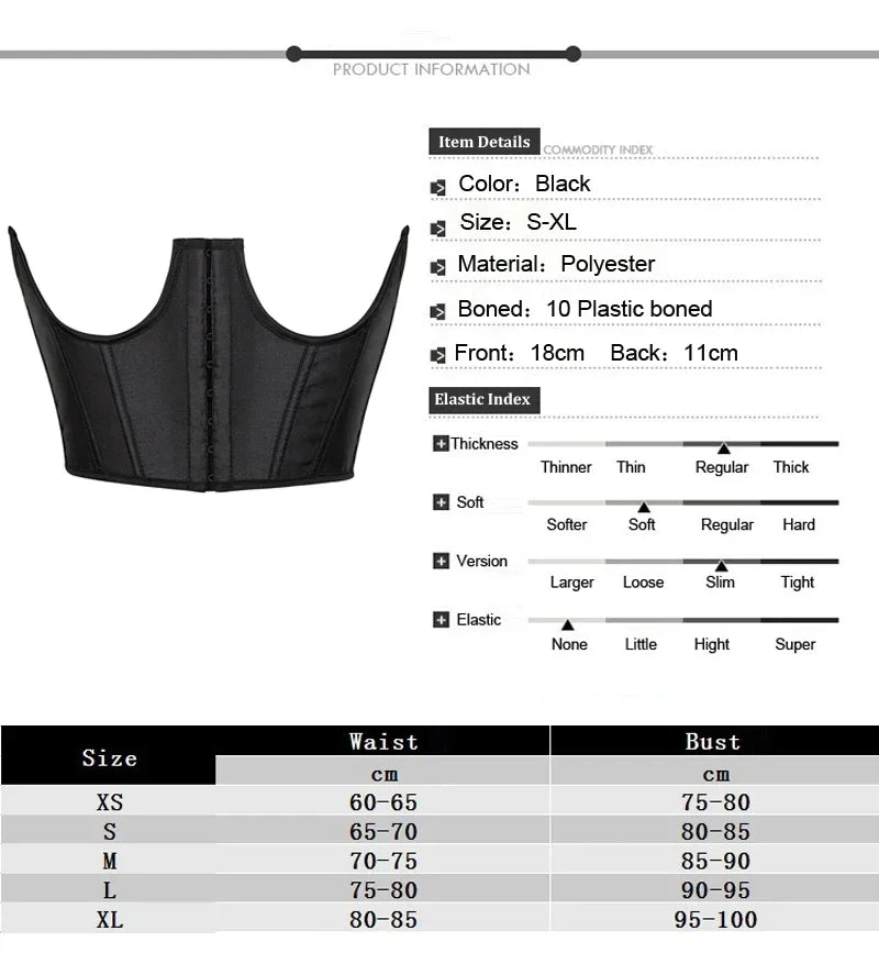 Gothic Underbust Corset Top Strapped Curve Shaper Punk Slimming Waist Belt