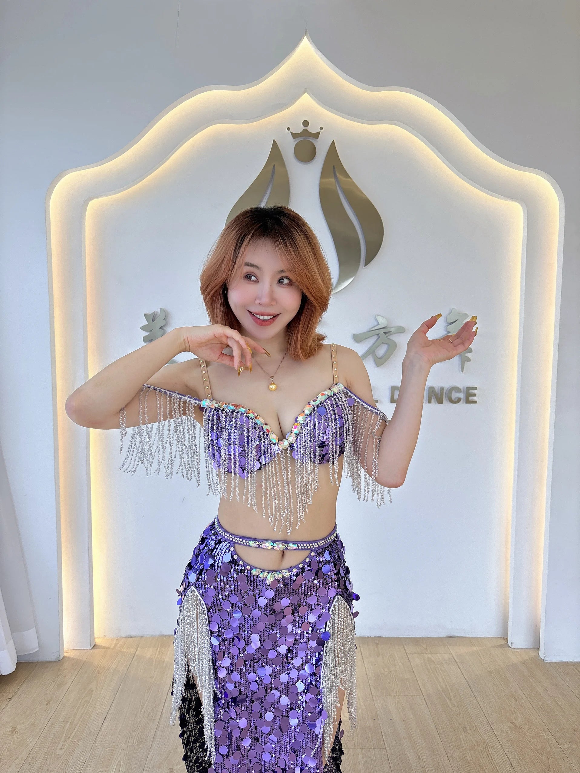 Luxury Diamond Bra & Sequin Tassel Skirt Oriental Belly Dance Competition Set