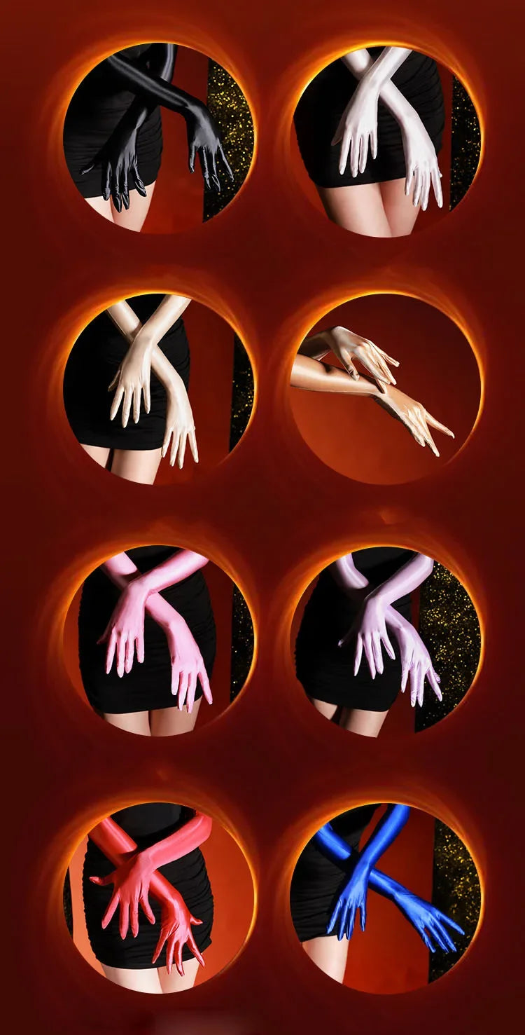 80D Satin Shiny Five Finger Gloves Stage Performance Unisex Gloves High Elastic Long Gloves Party Sun protection Driving Gloves