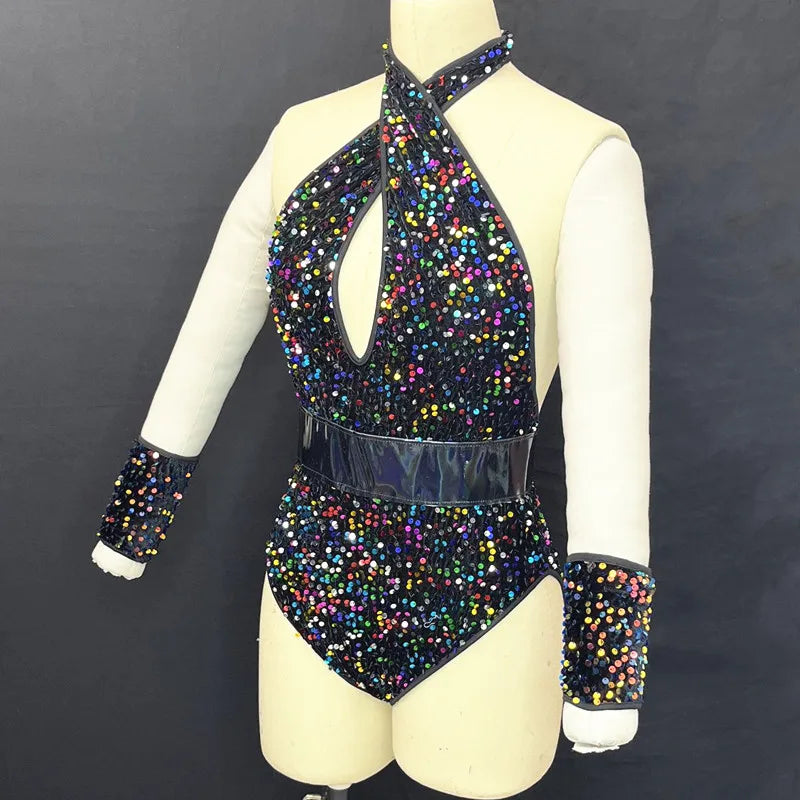Sequined Rhinestone Bodysuit & Gogo Dance Performance Outfit