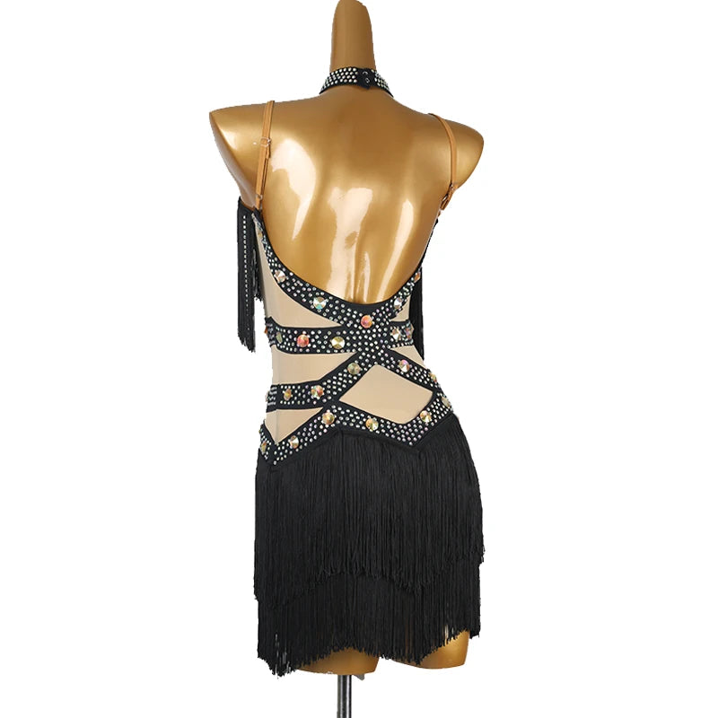Professional Latin Dance Competition Dress & Tassel Fringe Performance Outfit
