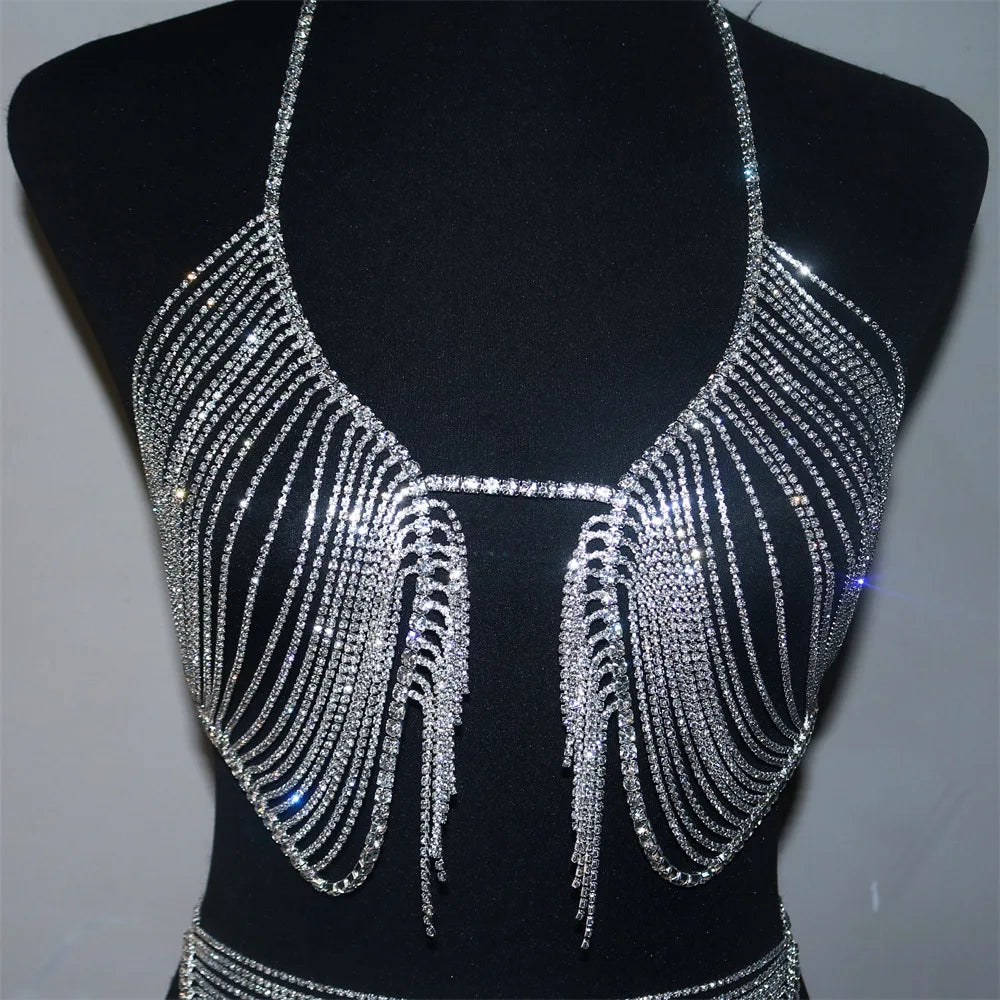 Dazzling Crystal Tassel Bra Chain & Thong Bikini Body Jewelry Set