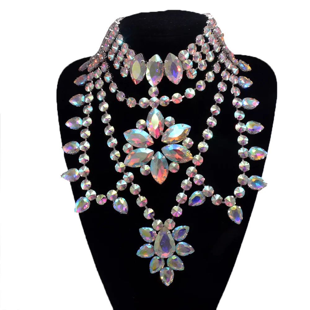 Oversized Crystal Gemstone Statement Choker Necklace Drag Queen Pageant Jewelry