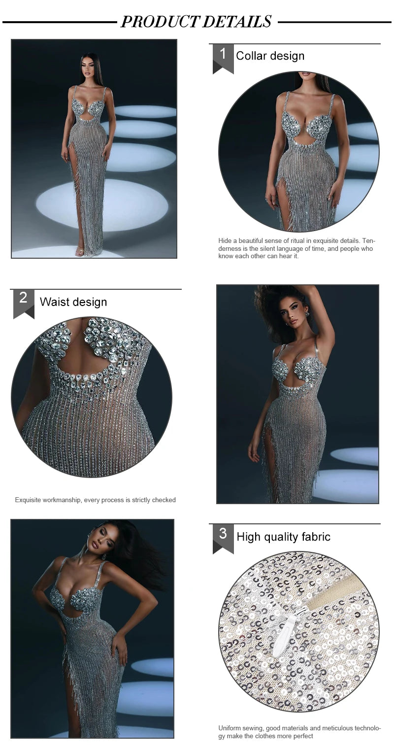Silver Rhinestone High-Slit Gown