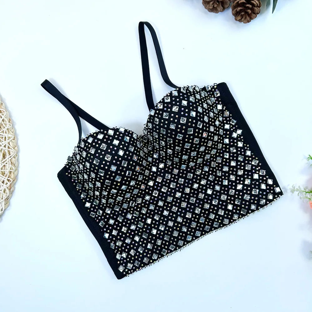 Diamond Mesh Studded Bustier Corset Crop Top High Street Evening Bralette