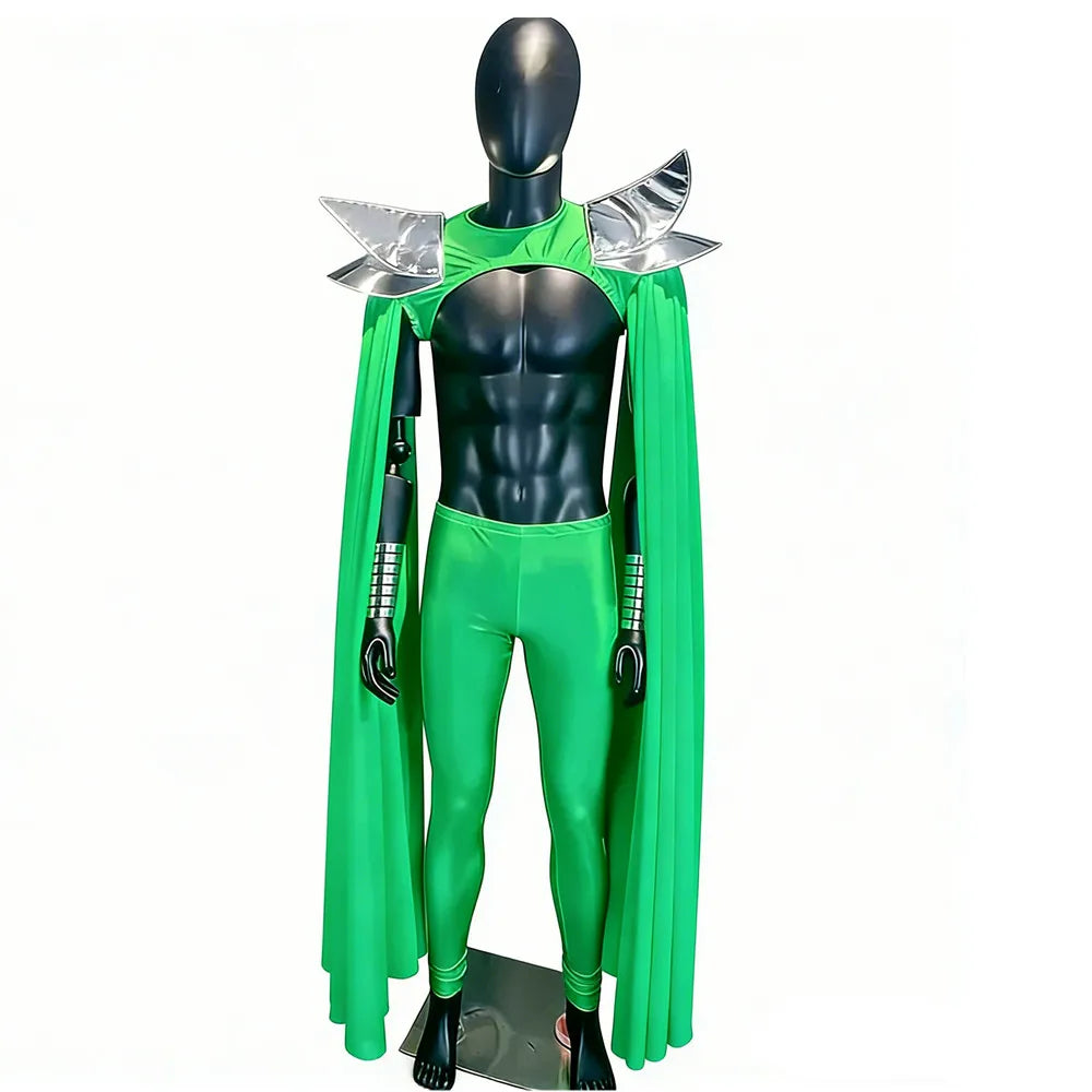 Futuristic Wing Shoulder Bodysuit & Trailing Cape Dance Performance Costume Set