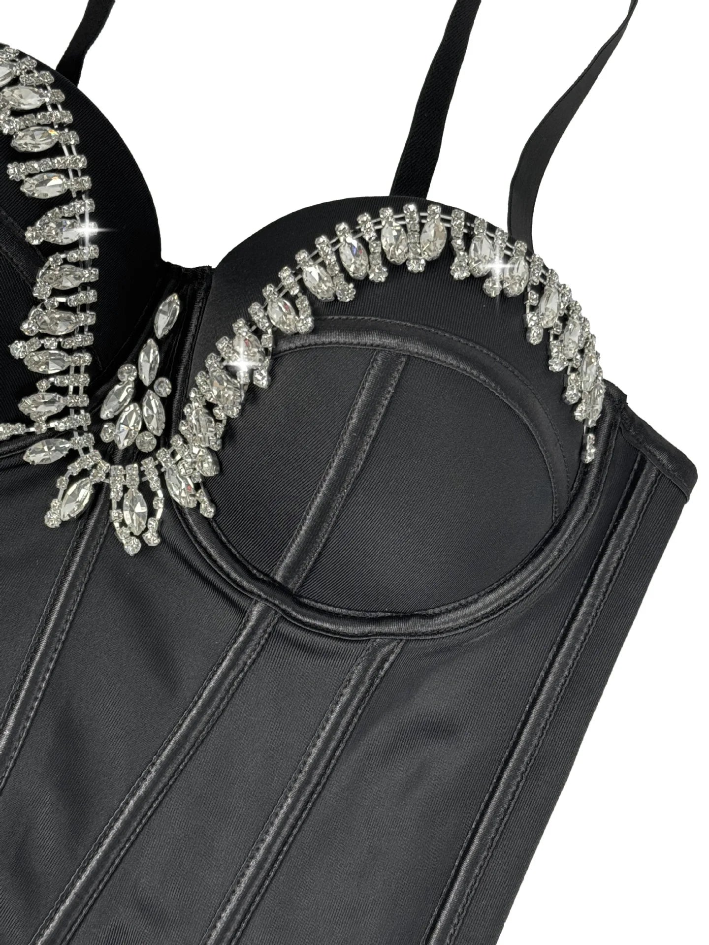 Rhinestone Embroidered Denim Bustier Corset Crop Top Stage Bralette