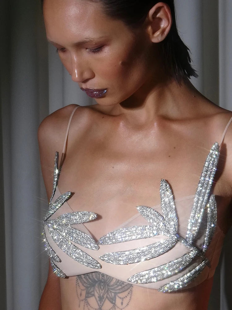 Crystal Chain Backless Bustier Crop Top