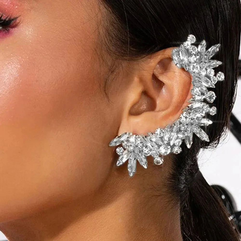 Geometric Tassel Ear Cuffs - No Piercing Clip-On Crystal Earrings for Women, Bridal & Party Jewelry