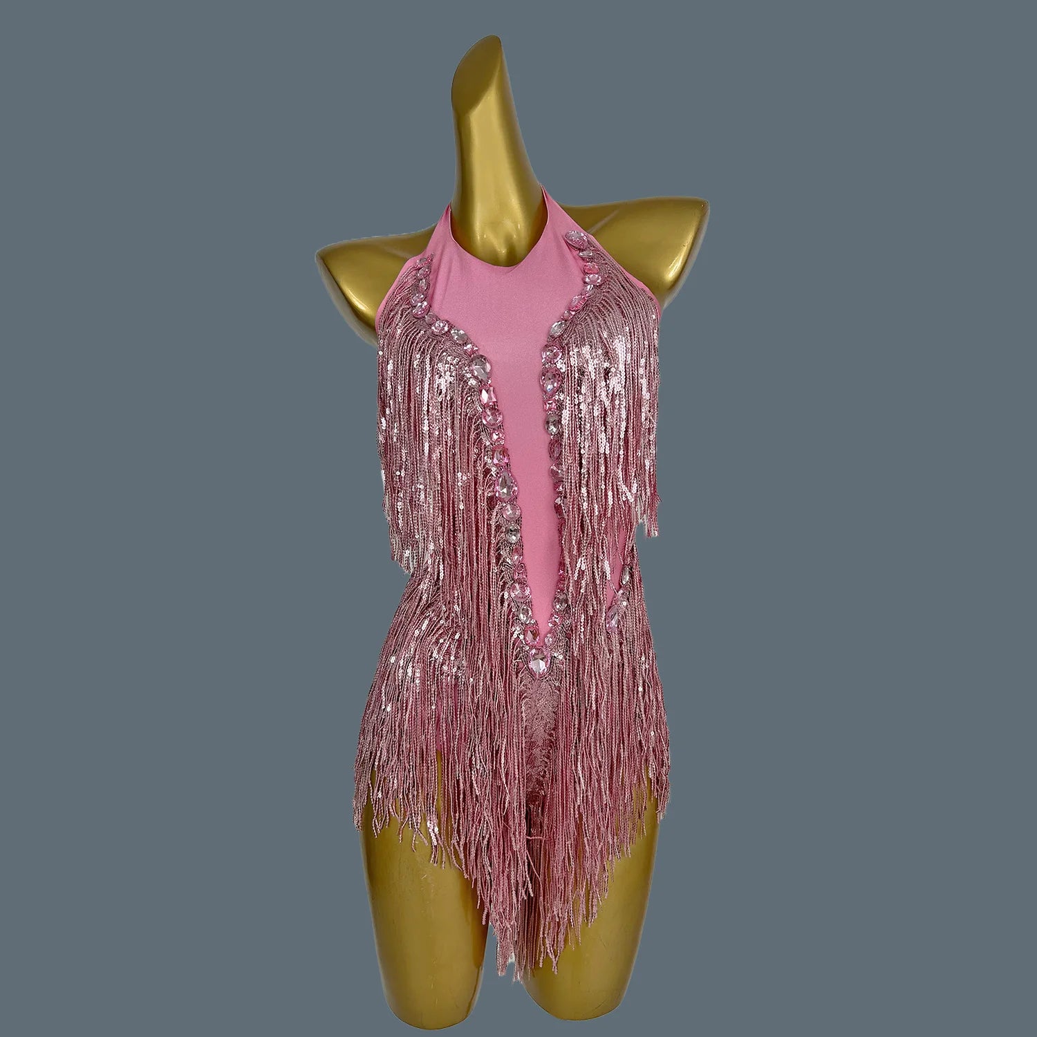 Crystal Sequin Tassel Bodysuit Dance Performance Stage Costume Leotard