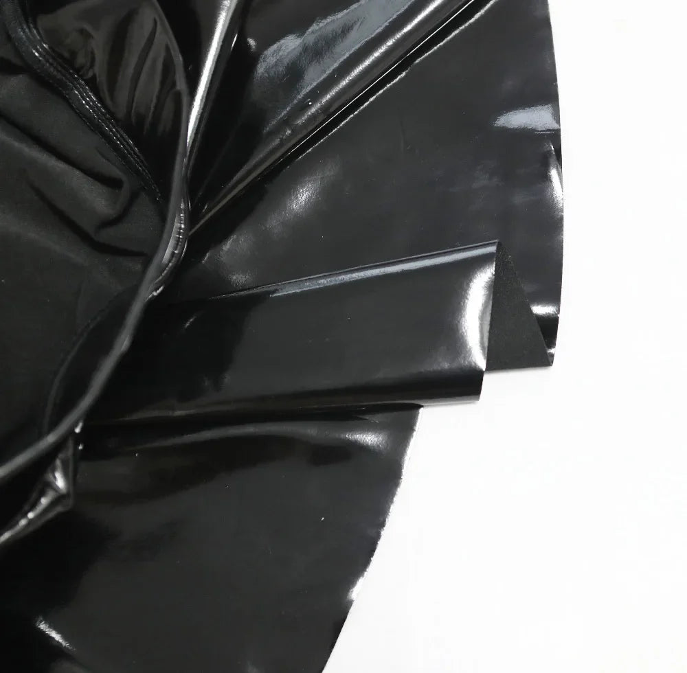 Fashion Women Gothic Style PU Skirt One Pieces Skirts PVC Shiny Flared Pleated  Mini A Line Skirts Street Maid Ruffled Skirt