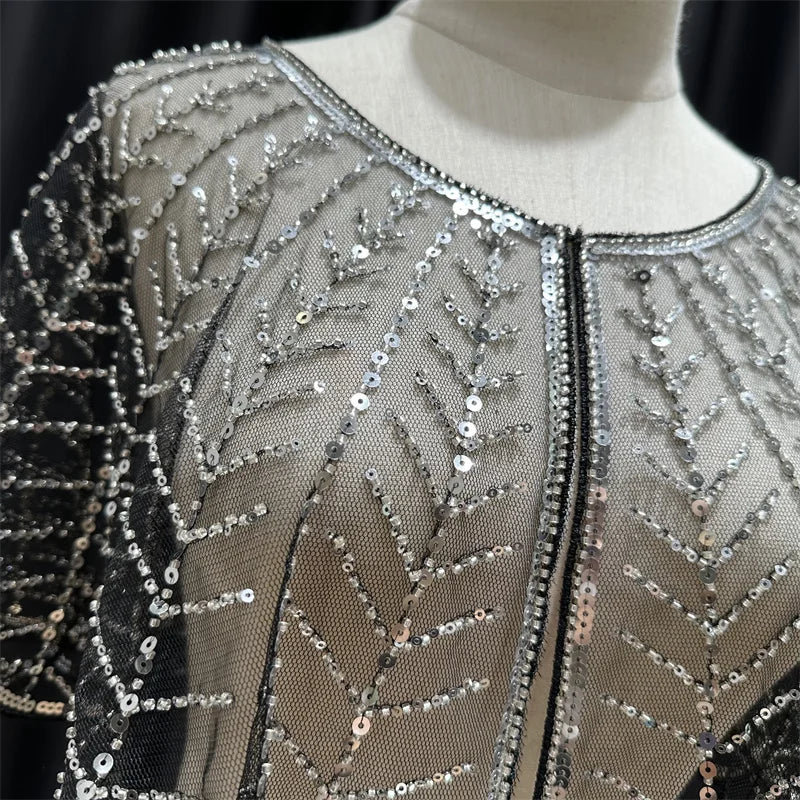 Sparkly Sequin & Beaded Leaf Mesh Capelet Evening Shawl Bolero Jacket