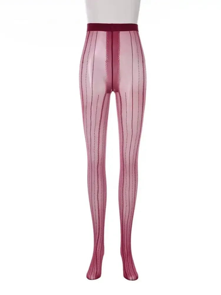 Striped Oil Glossy Sheer High-Waist Shaping Pantyhose Shiny Dance Tights