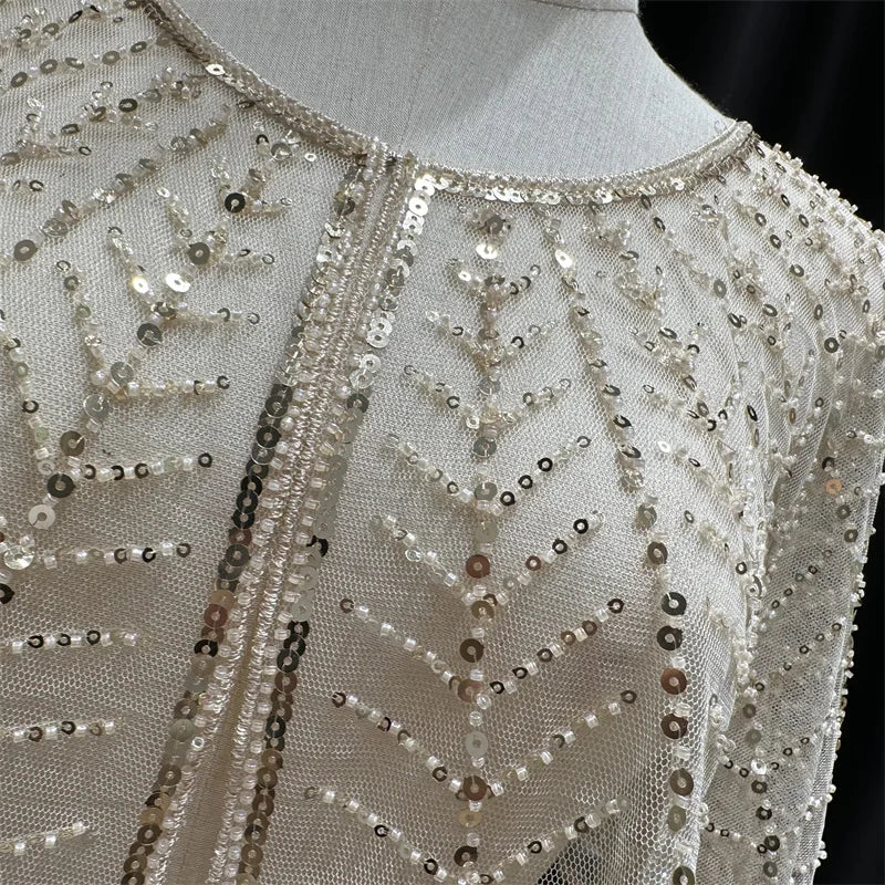 Sparkly Sequin & Beaded Leaf Mesh Capelet Evening Shawl Bolero Jacket