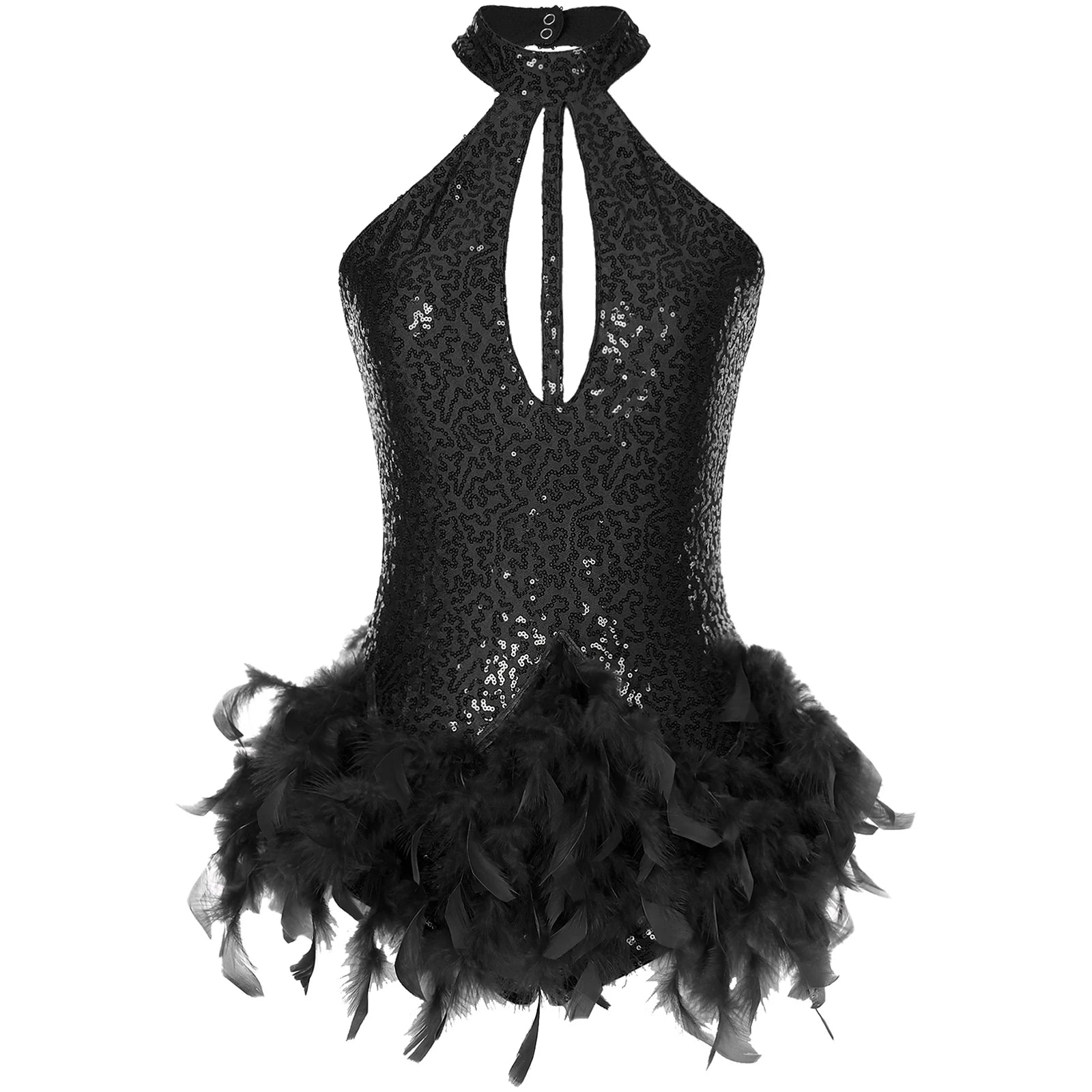 The Stardust Empress Royale – Sequined & Feathered Latin Dance Leotard Dress