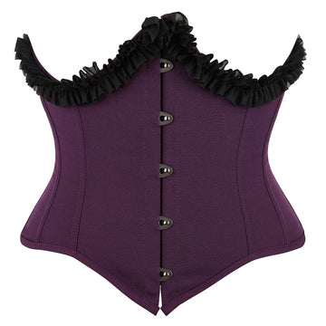 Gothic Underbust Corset Bustier Lace Ruffle Trim Front Busk Waist Cincher