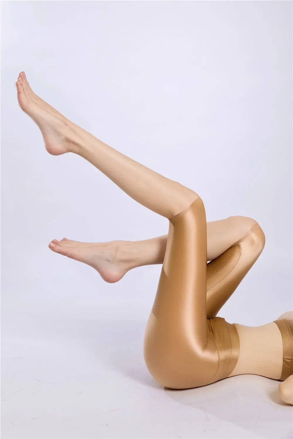 Women Shaping Short Stain Smooth Oil Glossy Shiny Elastic Shorts Sheer See Through Casual Plus Size Tight Yoga Short Maid Pant