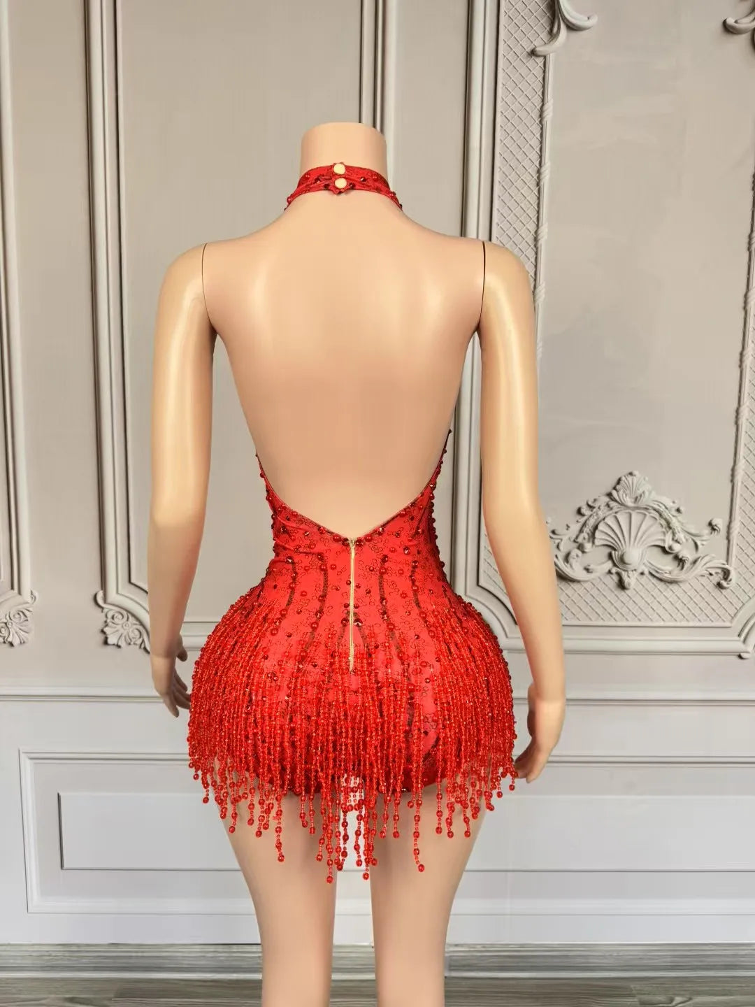 Crystal Rhinestone Fringe Sleeveless Bodysuit & Aerial Dance Leotard Costume