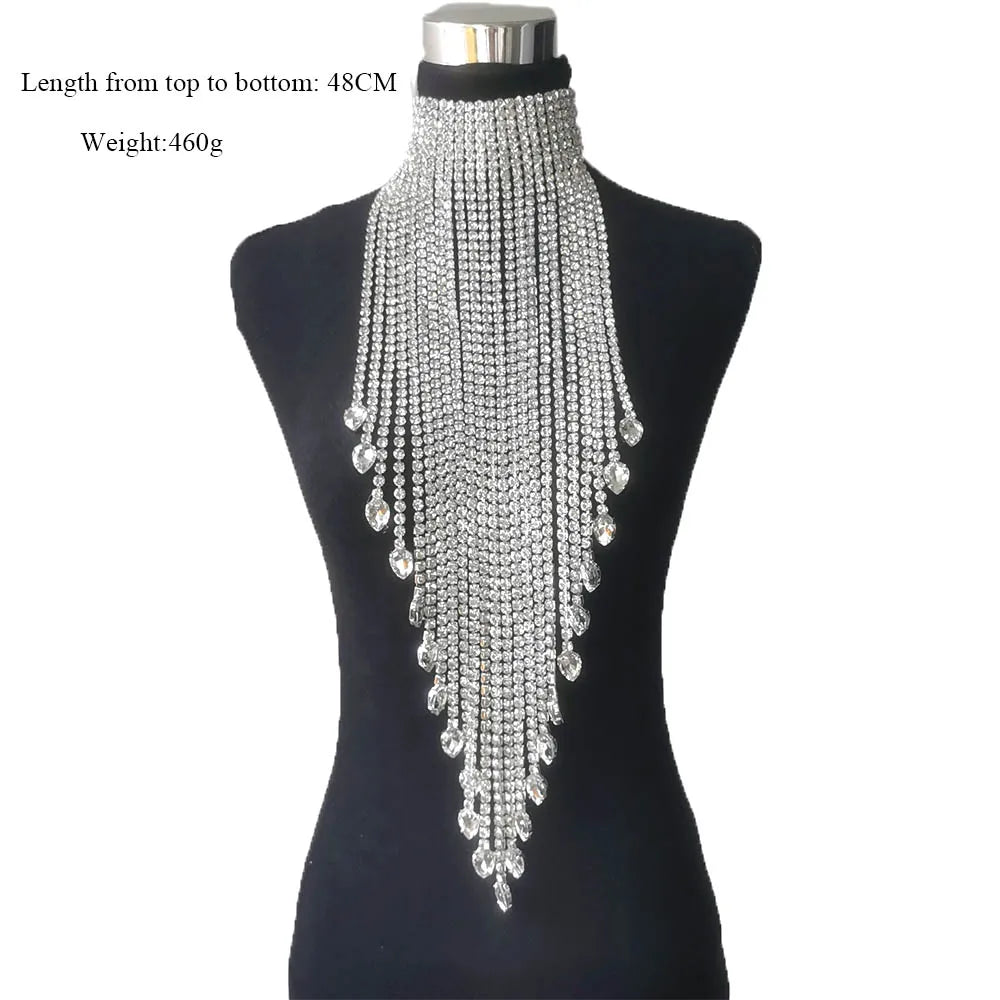 Long Tassel Rhinestone Chain Necklace