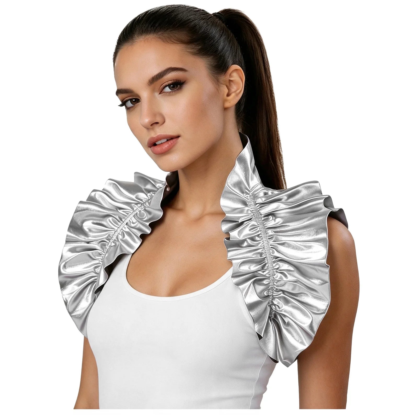 Metallic Ruffled Renaissance Neck Shrug Holographic Victorian Shoulder Capelet