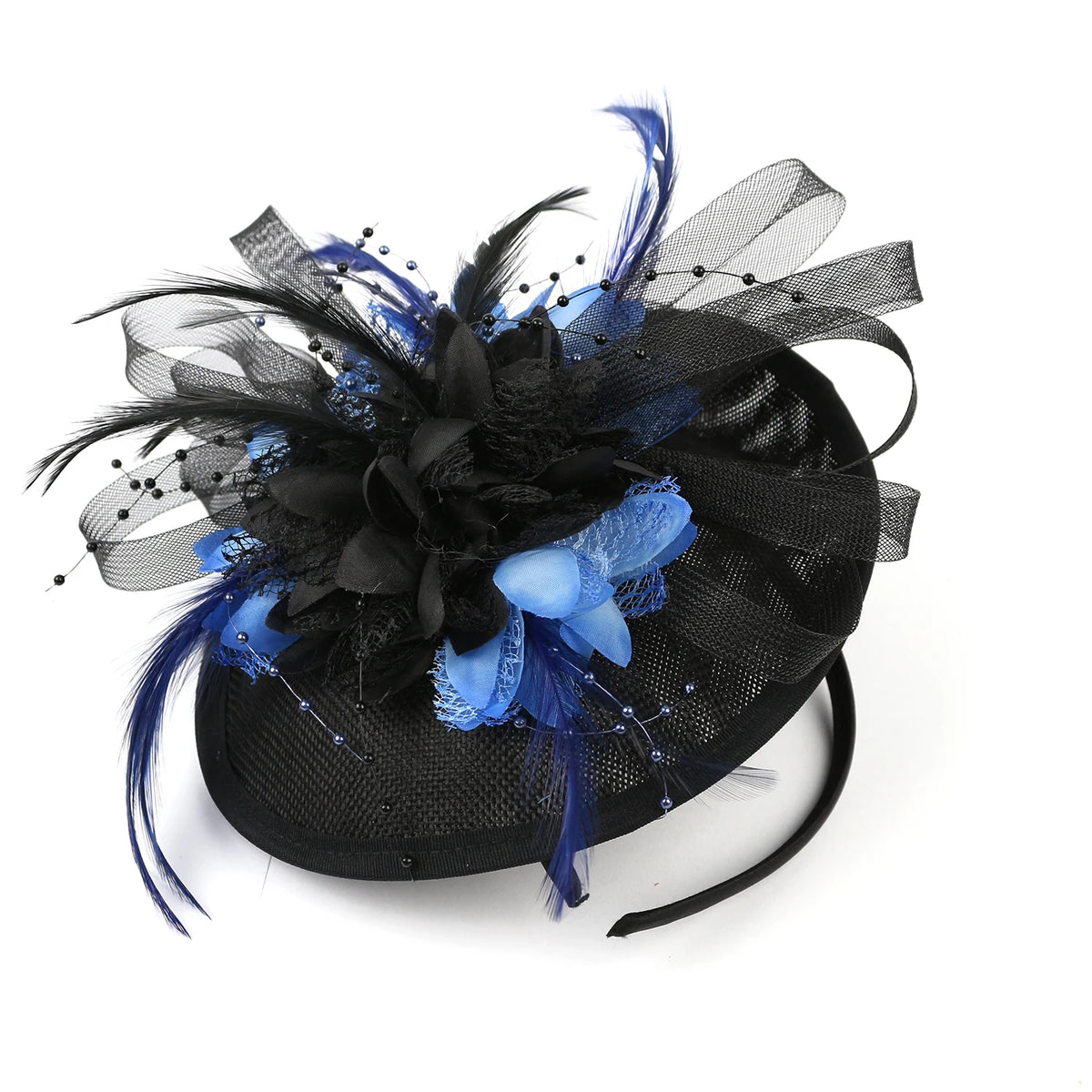 Feather Flower Mesh Fascinator with Clip & Headband