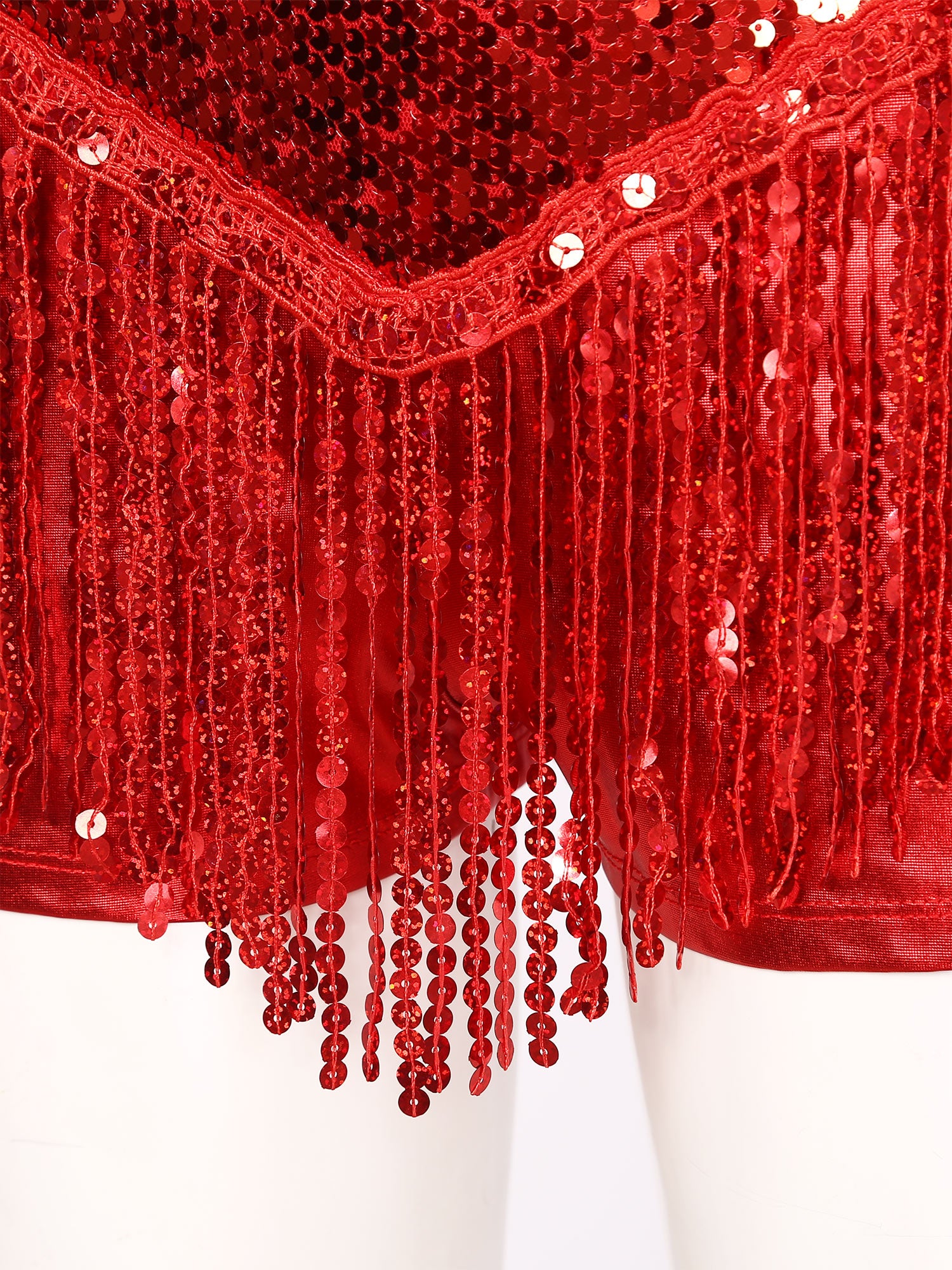Sequined Fringe Cross-Front Latin Dance Leotard Costume Dress