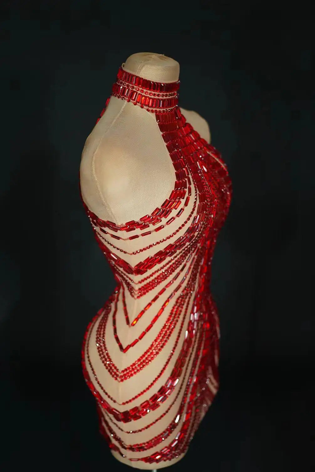 Sparkly Rhinestone High-Neck Sheath Mini Dress Stage Dance Costume
