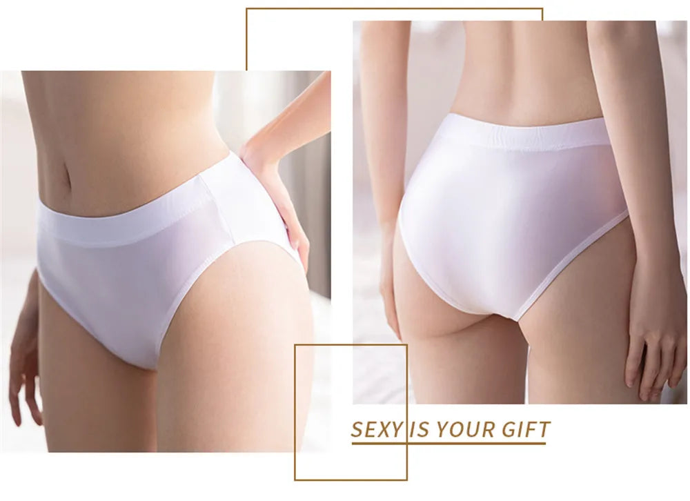Sexy Smooth Shiny High Waist G-string Sheer See Through Brief Candy Color Elastic T-Back Oil Thong UnderWear Erotic Lingerie