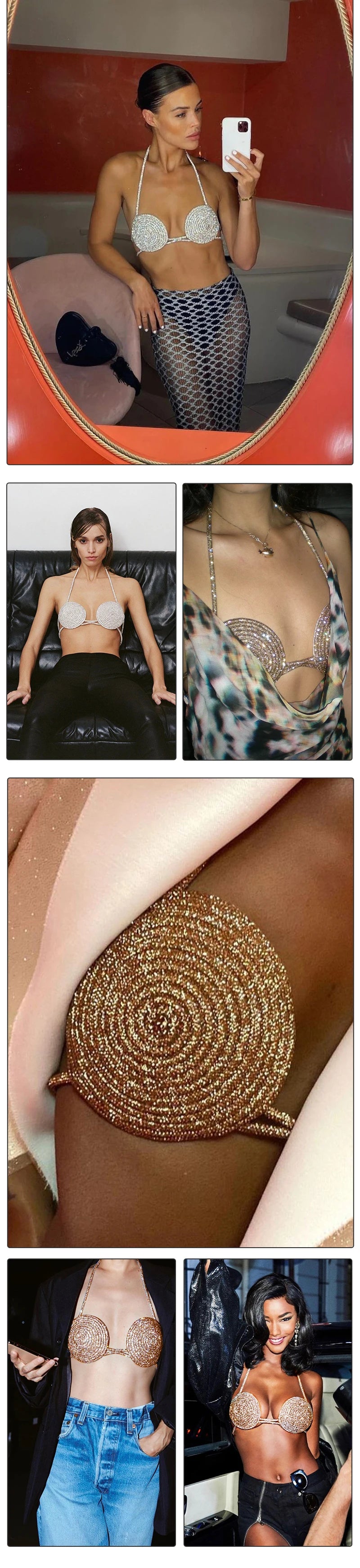Rhinestone Halter Costume Bra Top