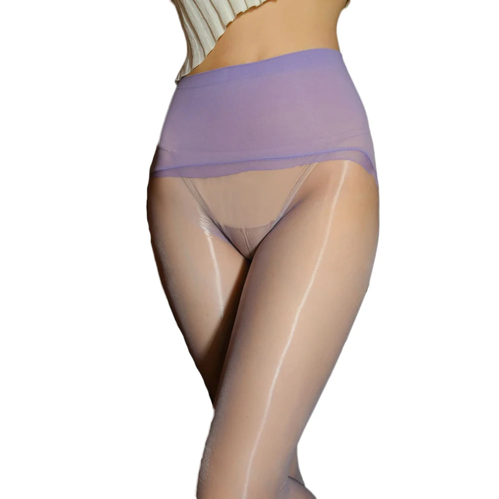 Sexy Women 5D Thin Seamless Elastic Oil Glossy Shiny Sockings Sheer See Through Tights Open Crotch Maid Shaping Pantyhose