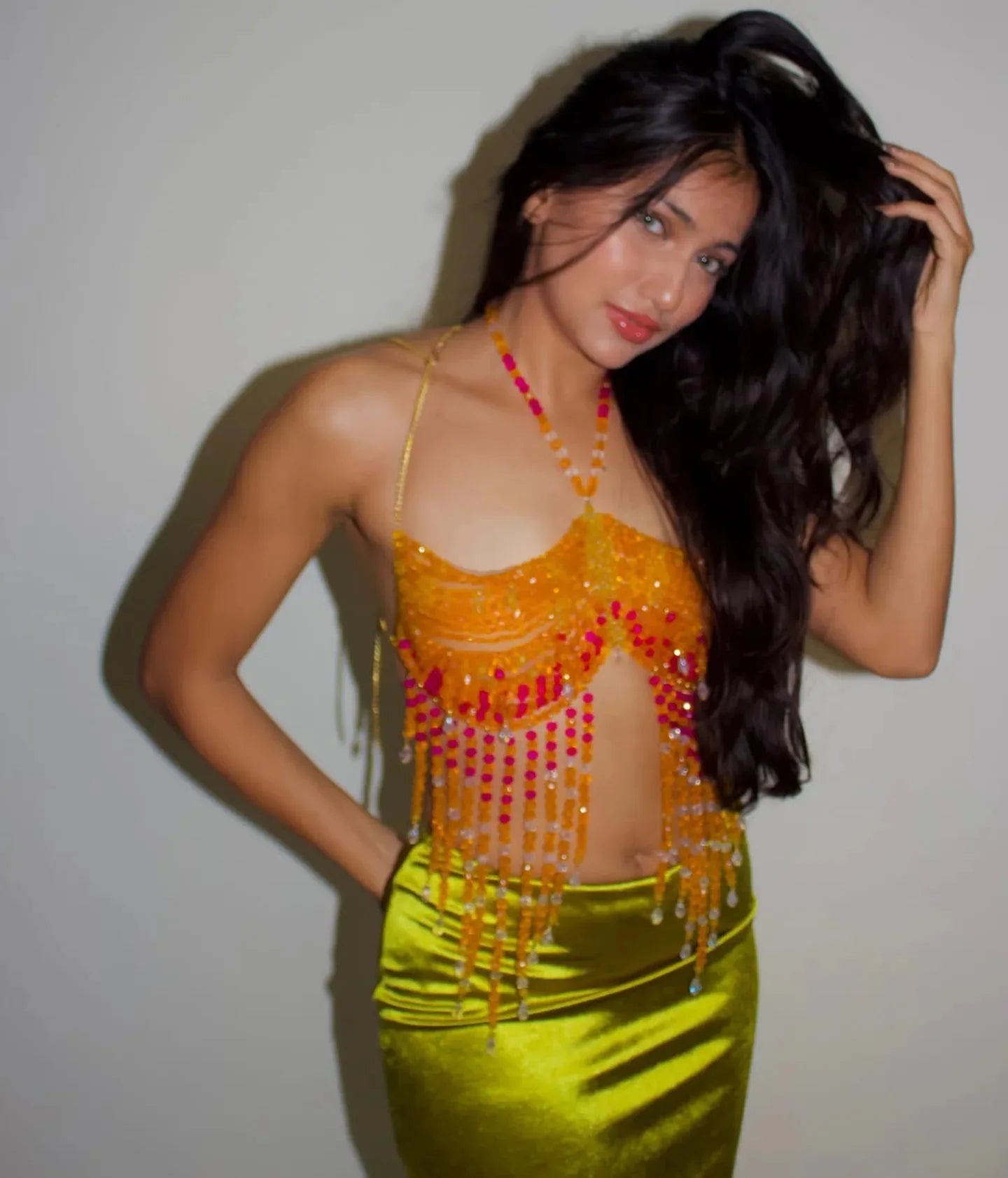 Handmade Multilayer Beaded Bra Chain & Vibrant Sunset Chest Harness